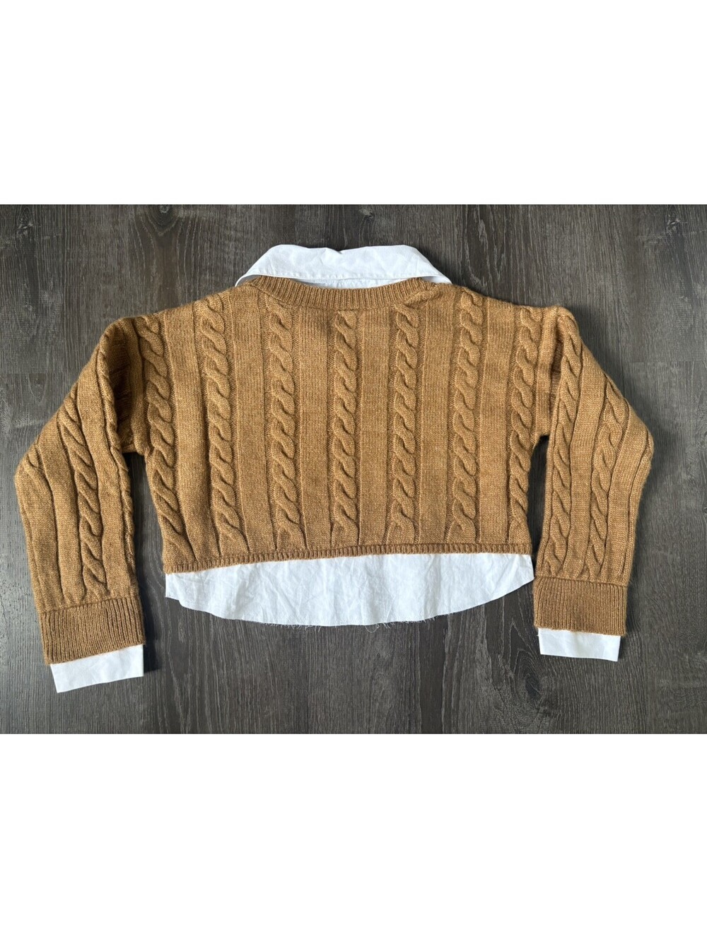 Anthropologie Pilcro Cable Knit Twofer Sweater Womens Small Brown Cotton Cropped - Picture 5 of 9